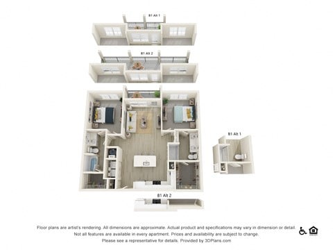 Floor plan for 2 beds, 2 baths, 1085 sqft